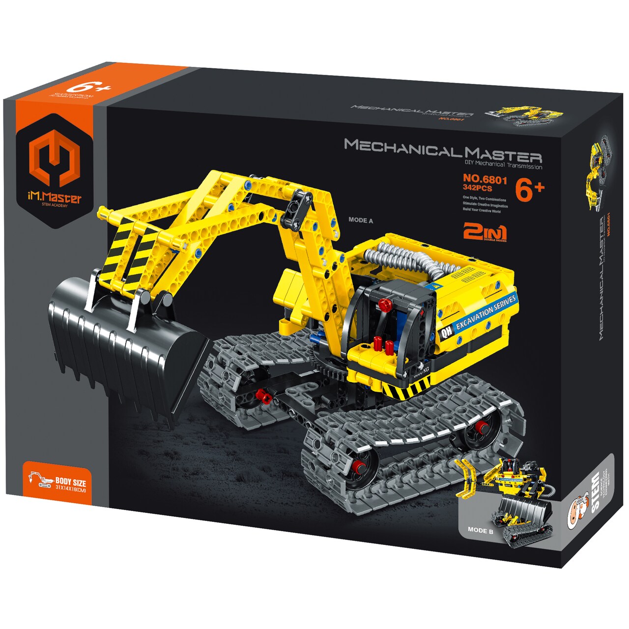 iM.Master STEM Academy: Mechanical Master: 2-In-1 - Excavator & Robot - 342pcs - Brick Model Vehicle, 2 Configurations, Building Blocks Activity Set